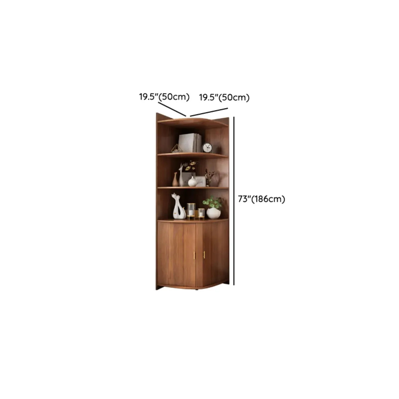 Vitrine d'angle moderne en bois brun avec grand espace de rangement