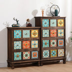 Armoire de rangement en bois brun de style campagnard français avec tiroirs