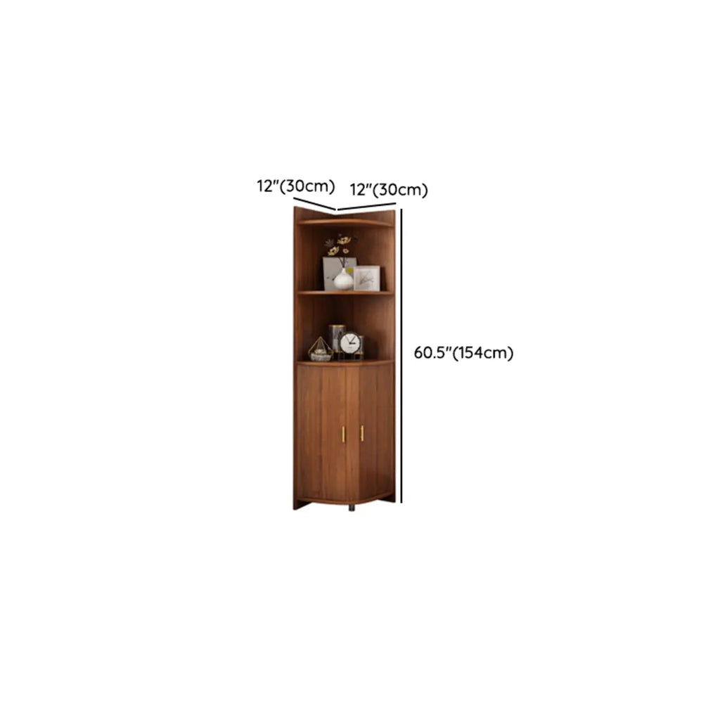 Vitrine d'angle moderne en bois brun avec grand espace de rangement