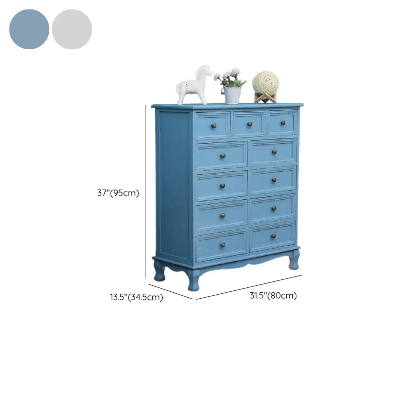 Meuble d'appoint rustique en bois blanc avec plusieurs tiroirs