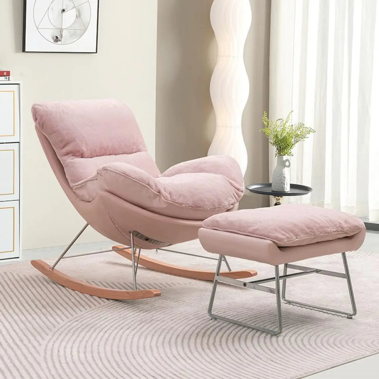 Fauteuil à bascule moderne sans accoudoirs, revêtu de flanelle, avec repose-pieds