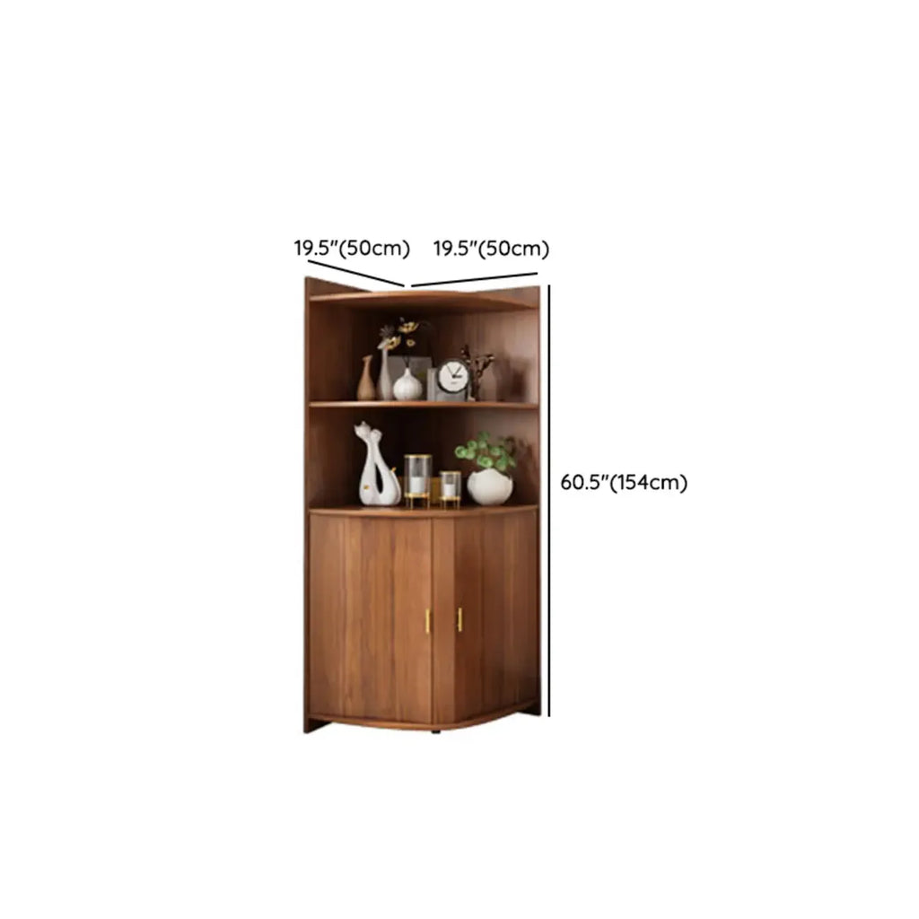 Vitrine d'angle moderne en bois brun avec grand espace de rangement