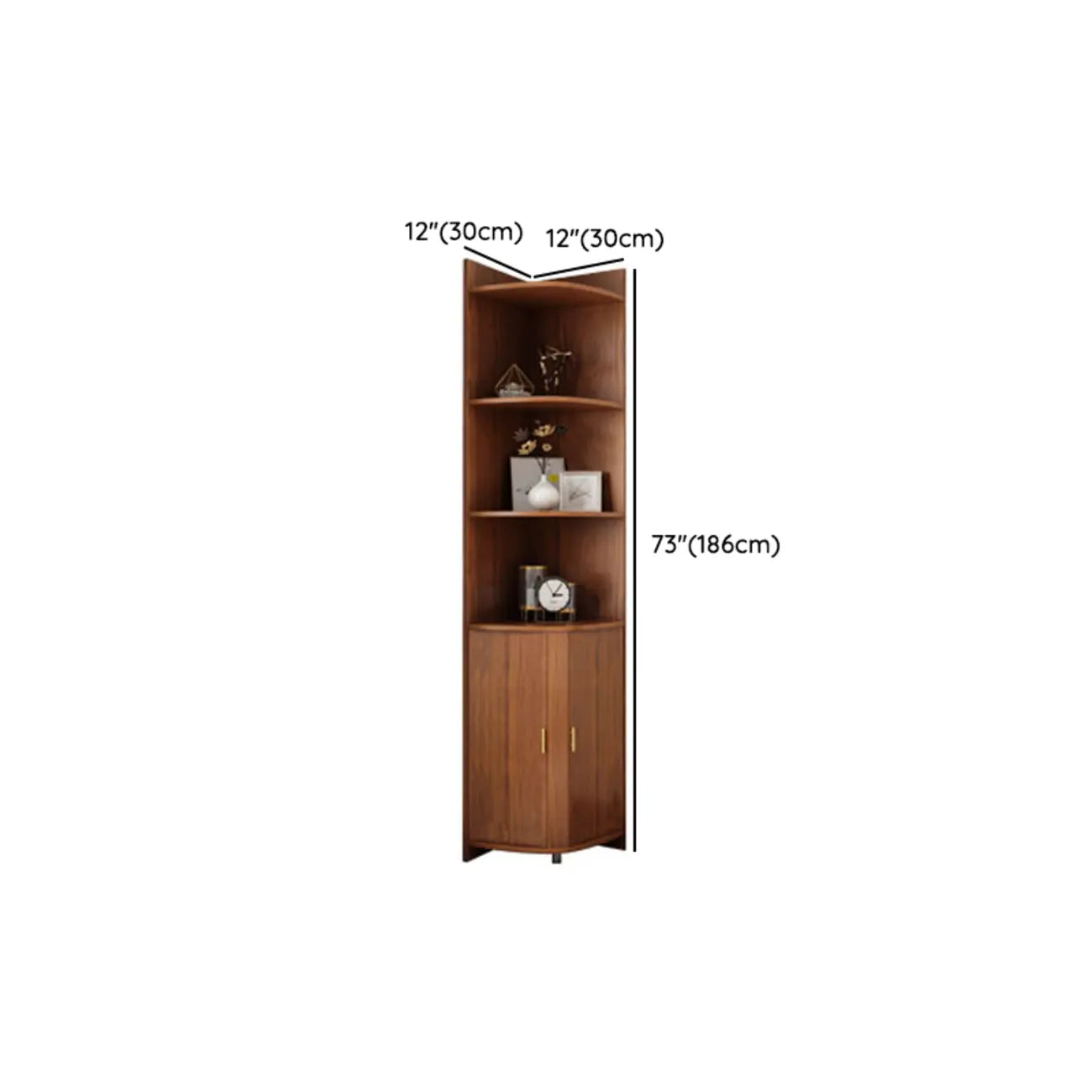 Vitrine d'angle moderne en bois brun avec grand espace de rangement