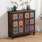 Armoire de rangement en bois brun de style campagnard français avec tiroirs