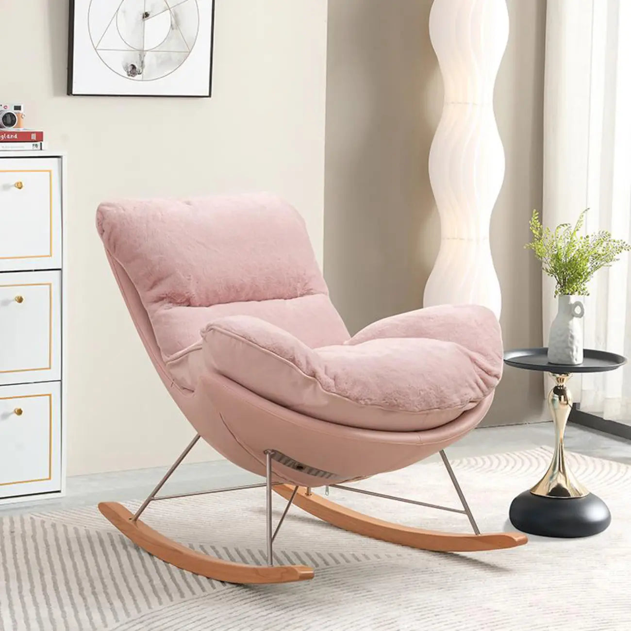 Fauteuil à bascule moderne sans accoudoirs, revêtu de flanelle, avec repose-pieds