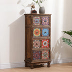 Armoire de rangement en bois brun de style campagnard français avec tiroirs