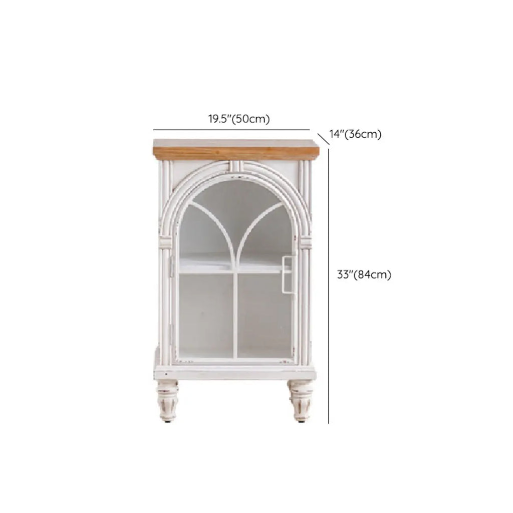 Armoire de rangement rectangulaire de style campagnard français avec porte vitrée cintrée