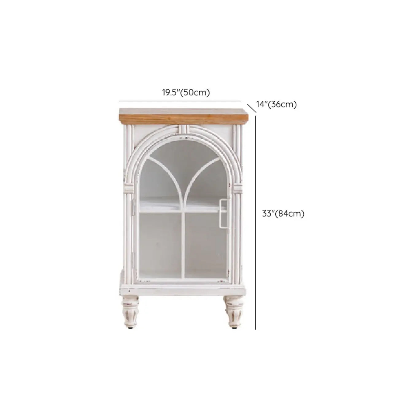 Armoire de rangement rectangulaire de style campagnard français avec porte vitrée cintrée