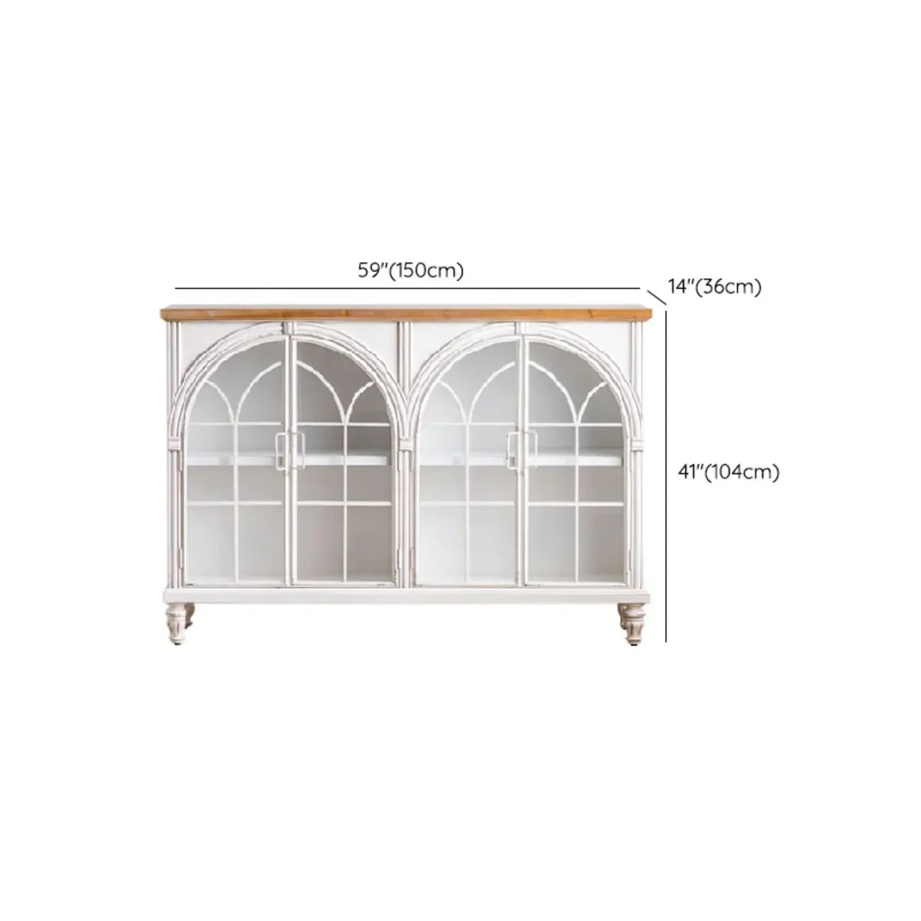 Armoire de rangement rectangulaire de style campagnard français avec porte vitrée cintrée