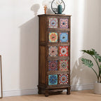 Armoire de rangement en bois brun de style campagnard français avec tiroirs