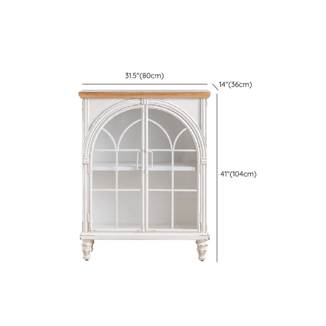 Armoire de rangement rectangulaire de style campagnard français avec porte vitrée cintrée