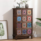 Armoire de rangement en bois brun de style campagnard français avec tiroirs