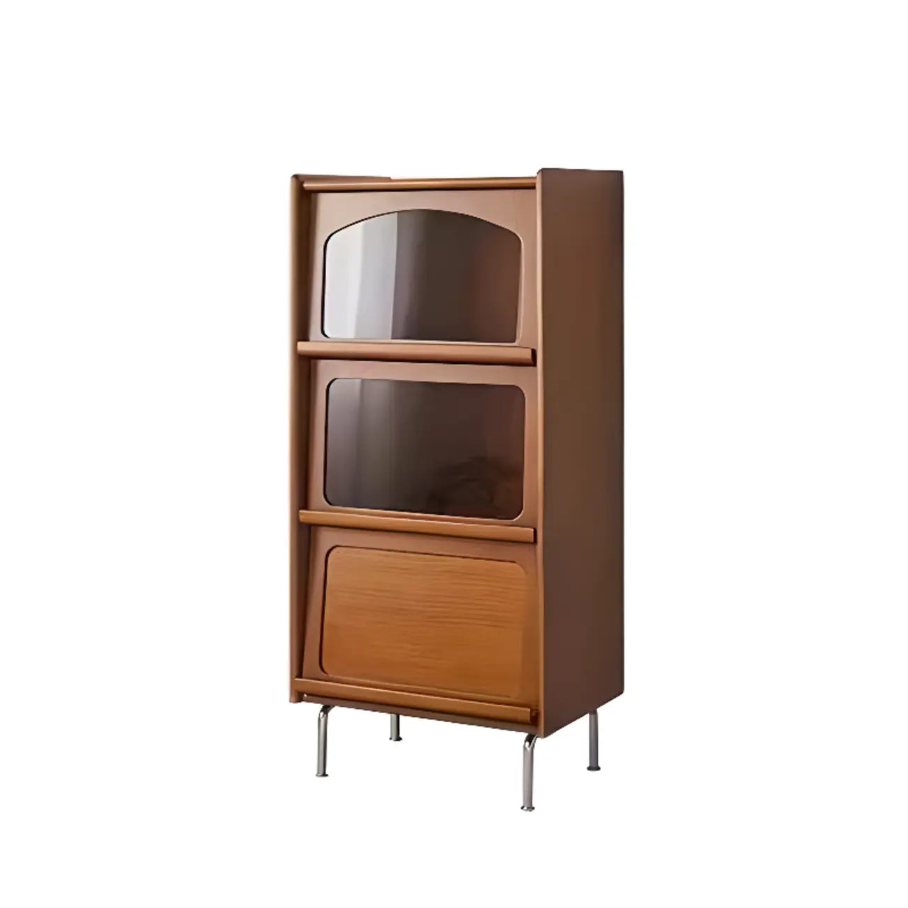 Cassettiera moderna ad accento in pino marrone da 50" con anta in vetro