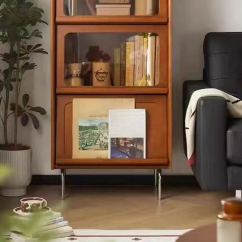 Cassettiera moderna ad accento in pino marrone da 50" con anta in vetro