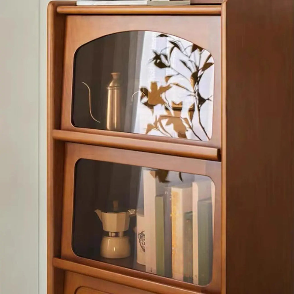 Cassettiera moderna ad accento in pino marrone da 50" con anta in vetro