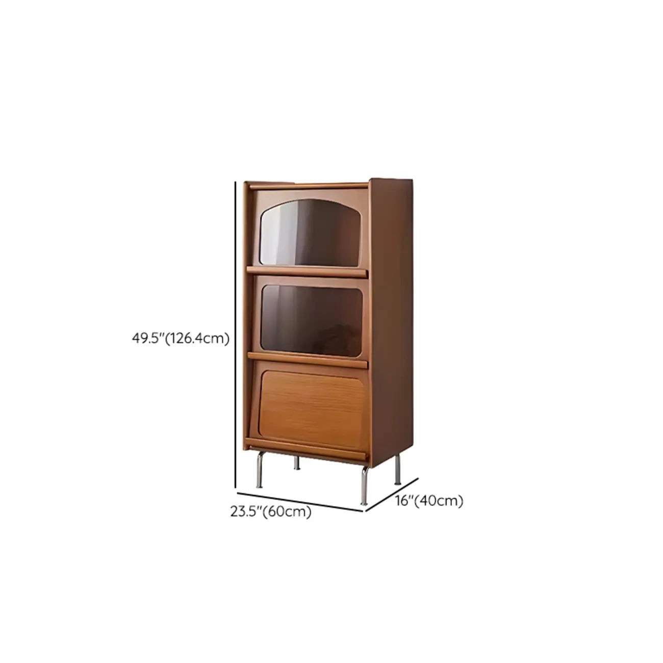 Cassettiera moderna ad accento in pino marrone da 50" con anta in vetro