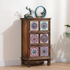 Armoire de rangement en bois brun de style campagnard français avec tiroirs