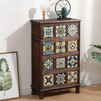 Armoire de rangement en bois brun de style campagnard français avec tiroirs