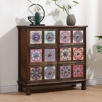 Armoire de rangement en bois brun de style campagnard français avec tiroirs