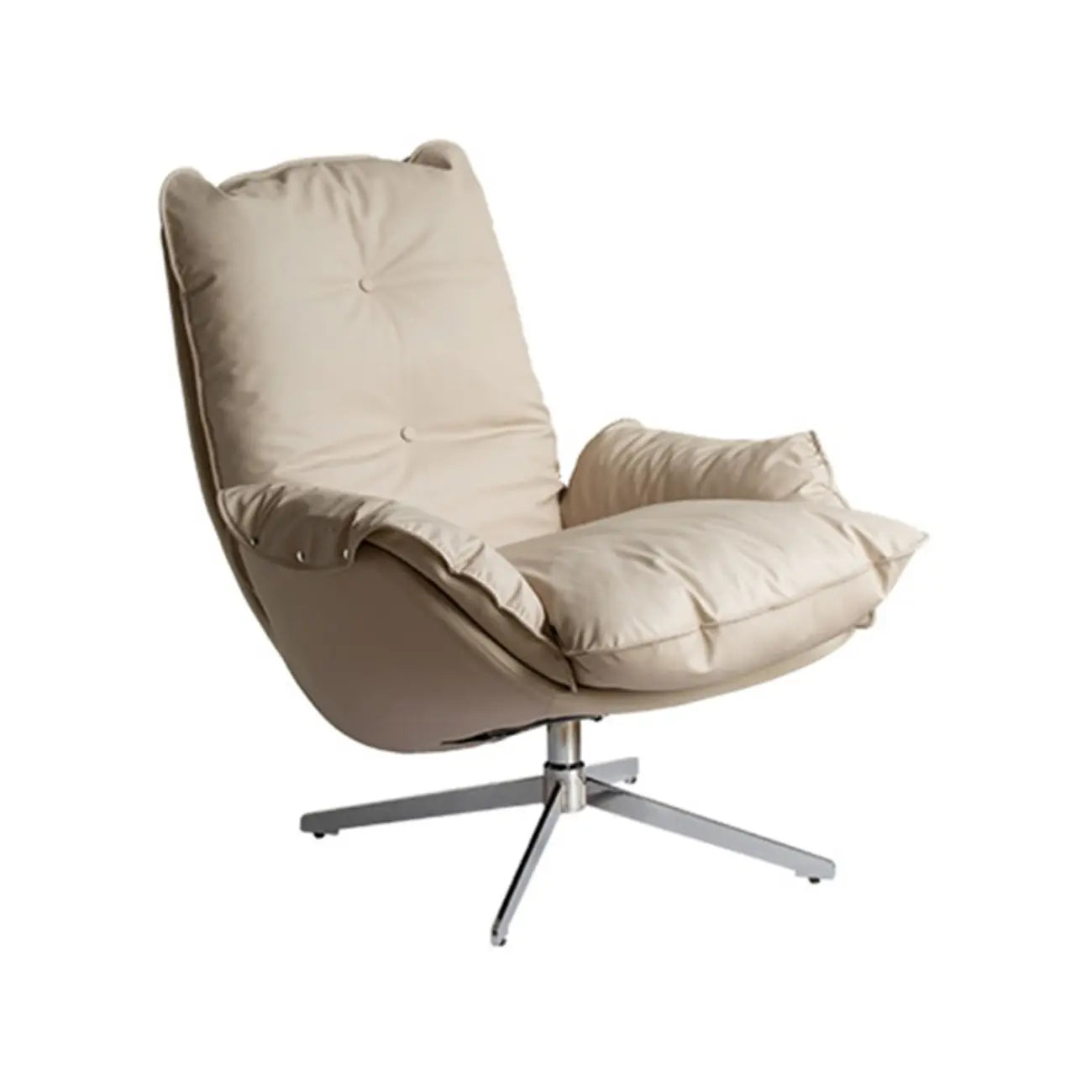 Fauteuil pivotant moderne en cuir beige.