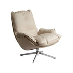 Fauteuil pivotant moderne en cuir beige.