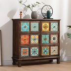 Armoire de rangement en bois brun de style campagnard français avec tiroirs