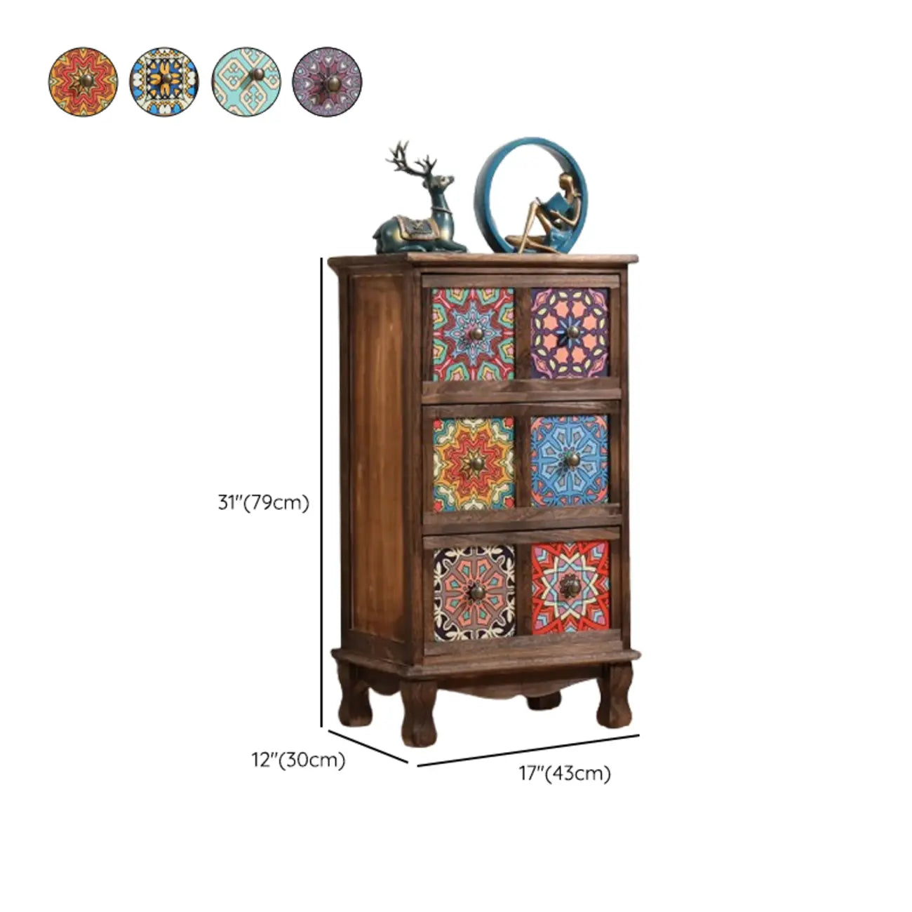 Armoire de rangement en bois brun de style campagnard français avec tiroirs