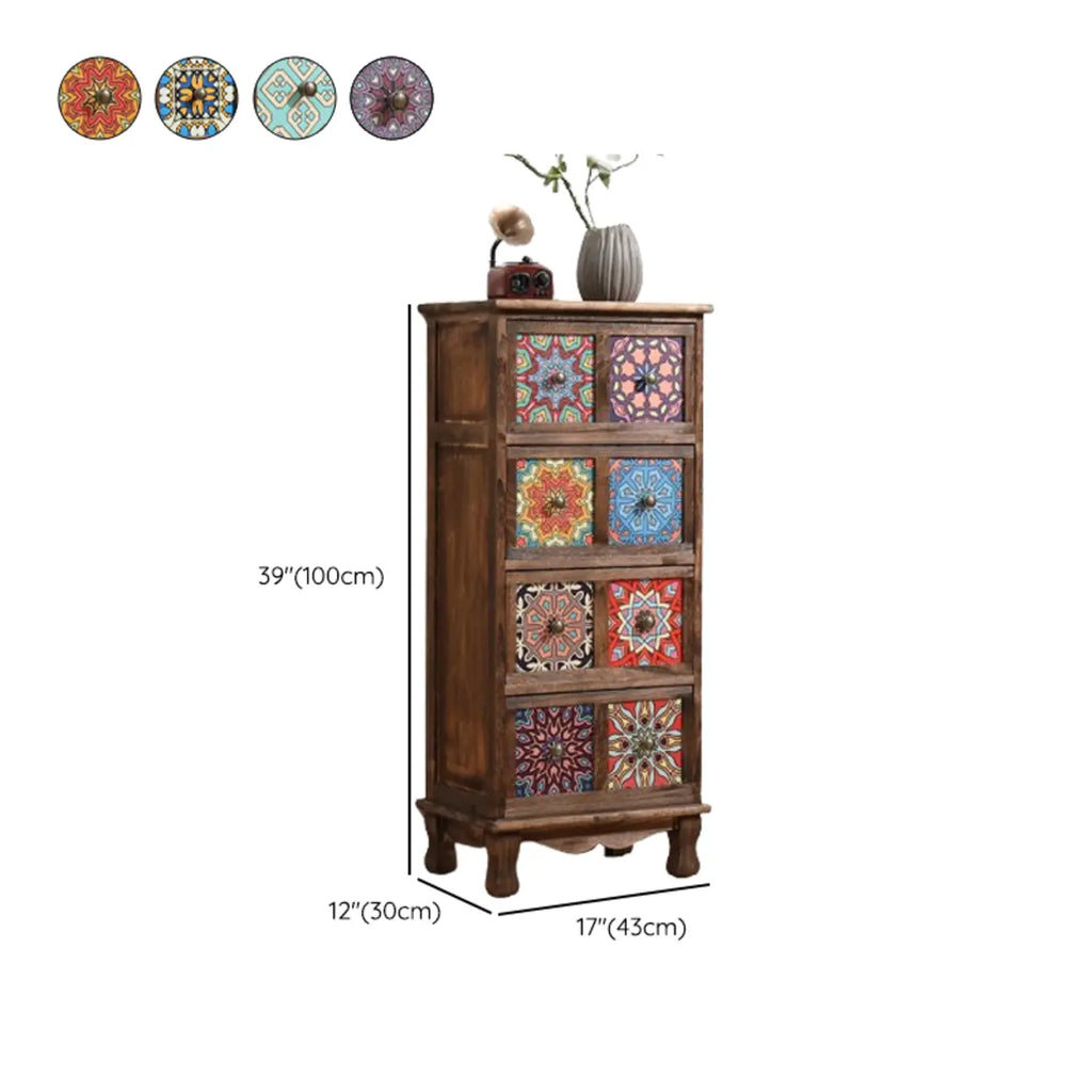 Armoire de rangement en bois brun de style campagnard français avec tiroirs