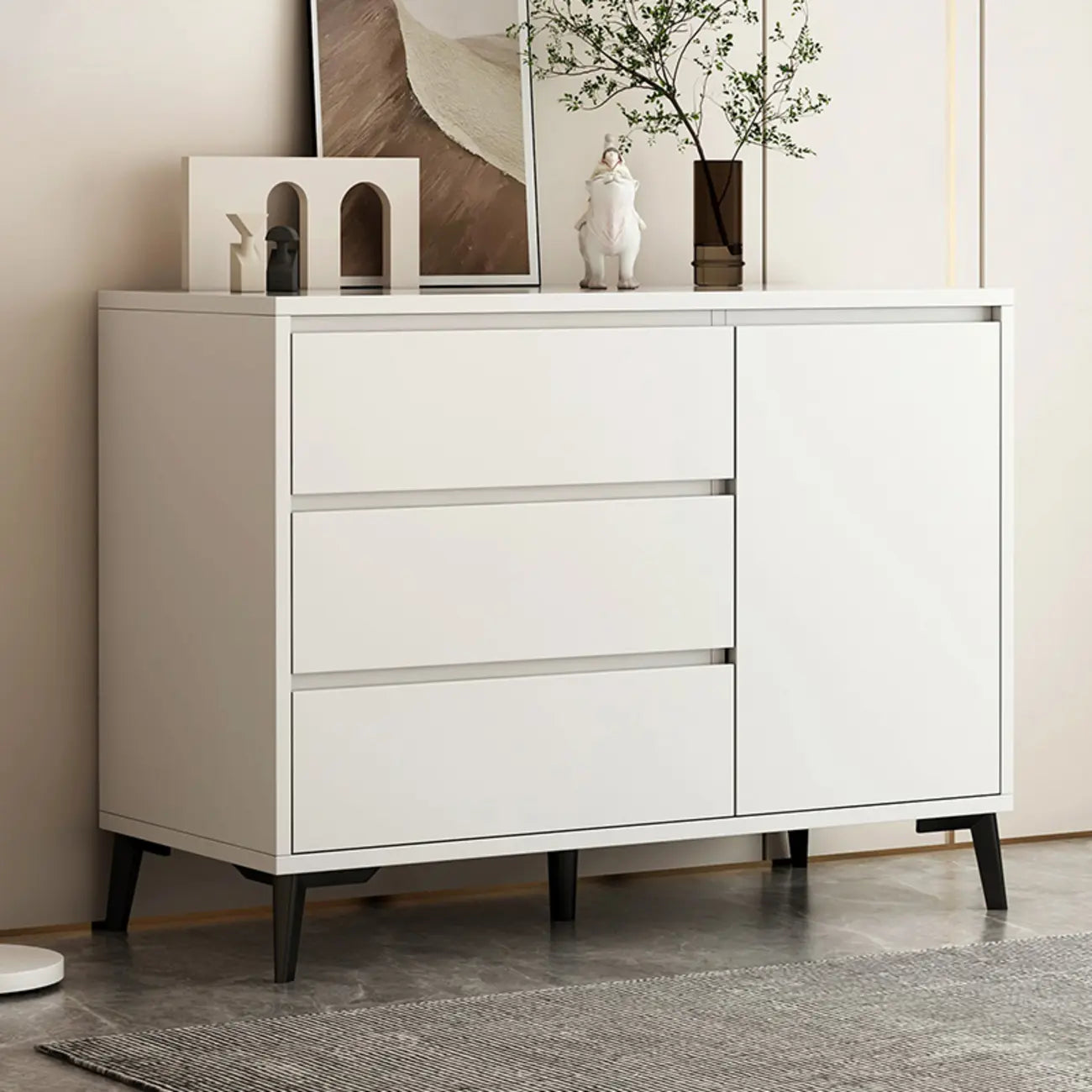 Grand meuble de rangement rectangulaire moderne en bois blanc