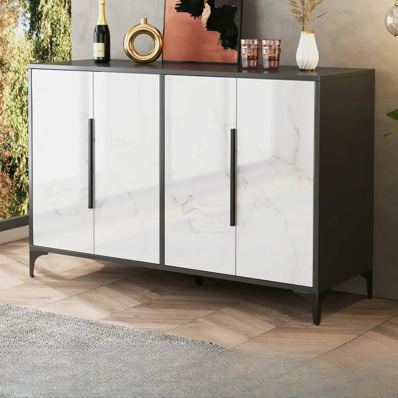 Meuble de cuisine minimaliste en bois blanc avec portes