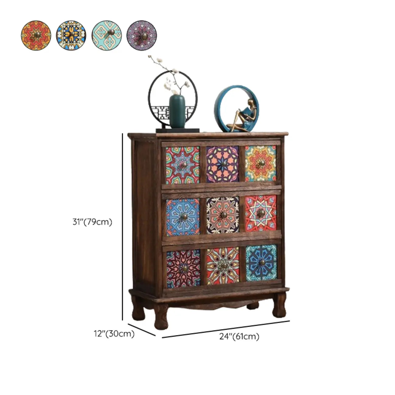Armoire de rangement en bois brun de style campagnard français avec tiroirs