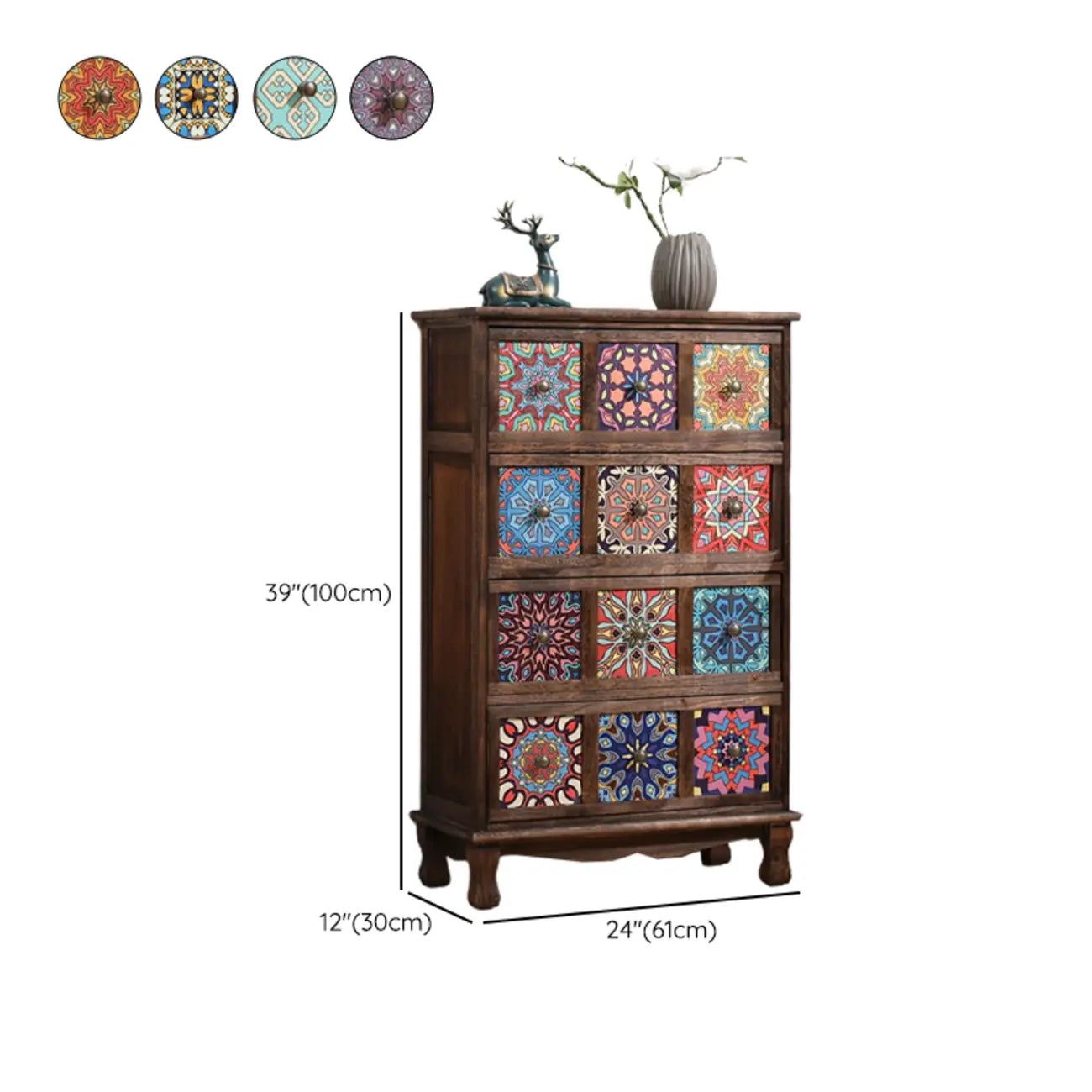 Armoire de rangement en bois brun de style campagnard français avec tiroirs