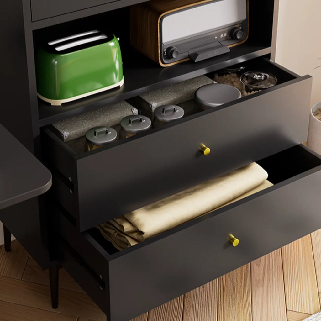 Armoire de rangement moderne noire avec étagère extérieure et tiroirs
