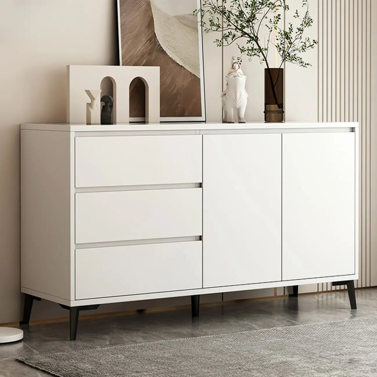 Grand meuble de rangement rectangulaire moderne en bois blanc
