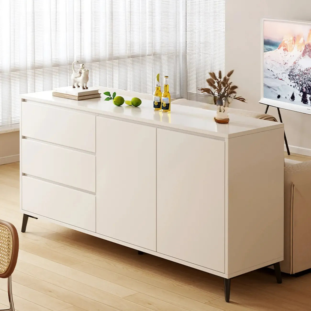 Meuble de rangement moderne pour salon avec 2 portes et 3 tiroirs