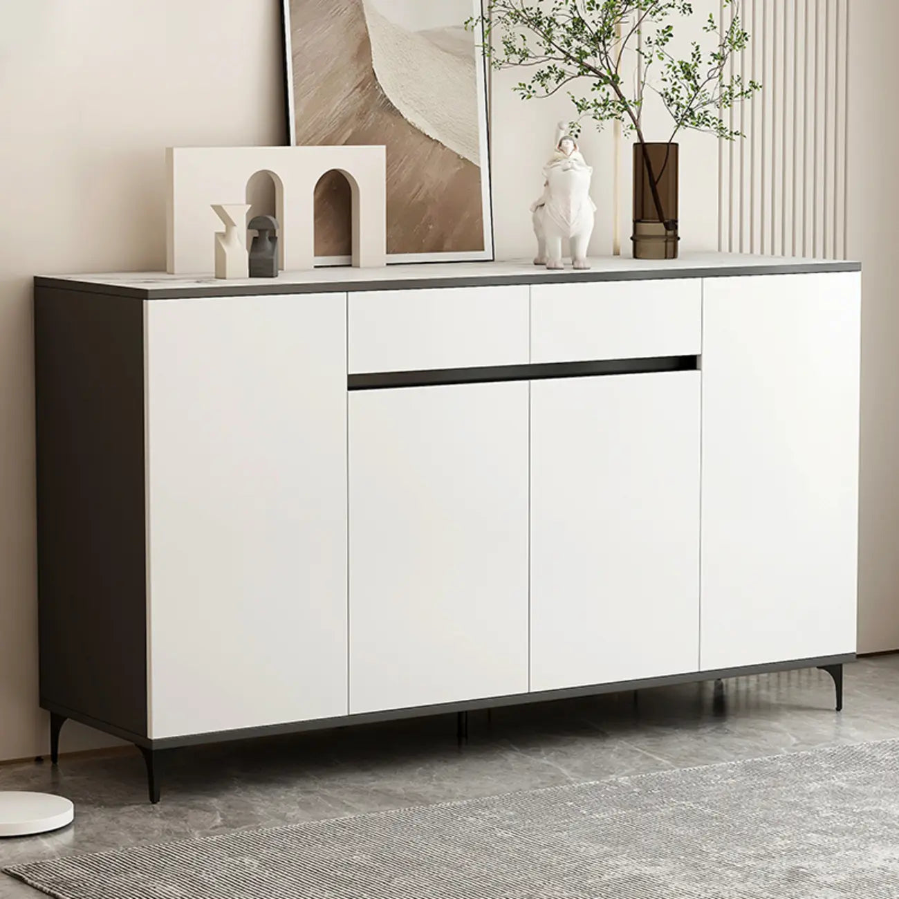 Grand meuble de rangement rectangulaire moderne en bois blanc