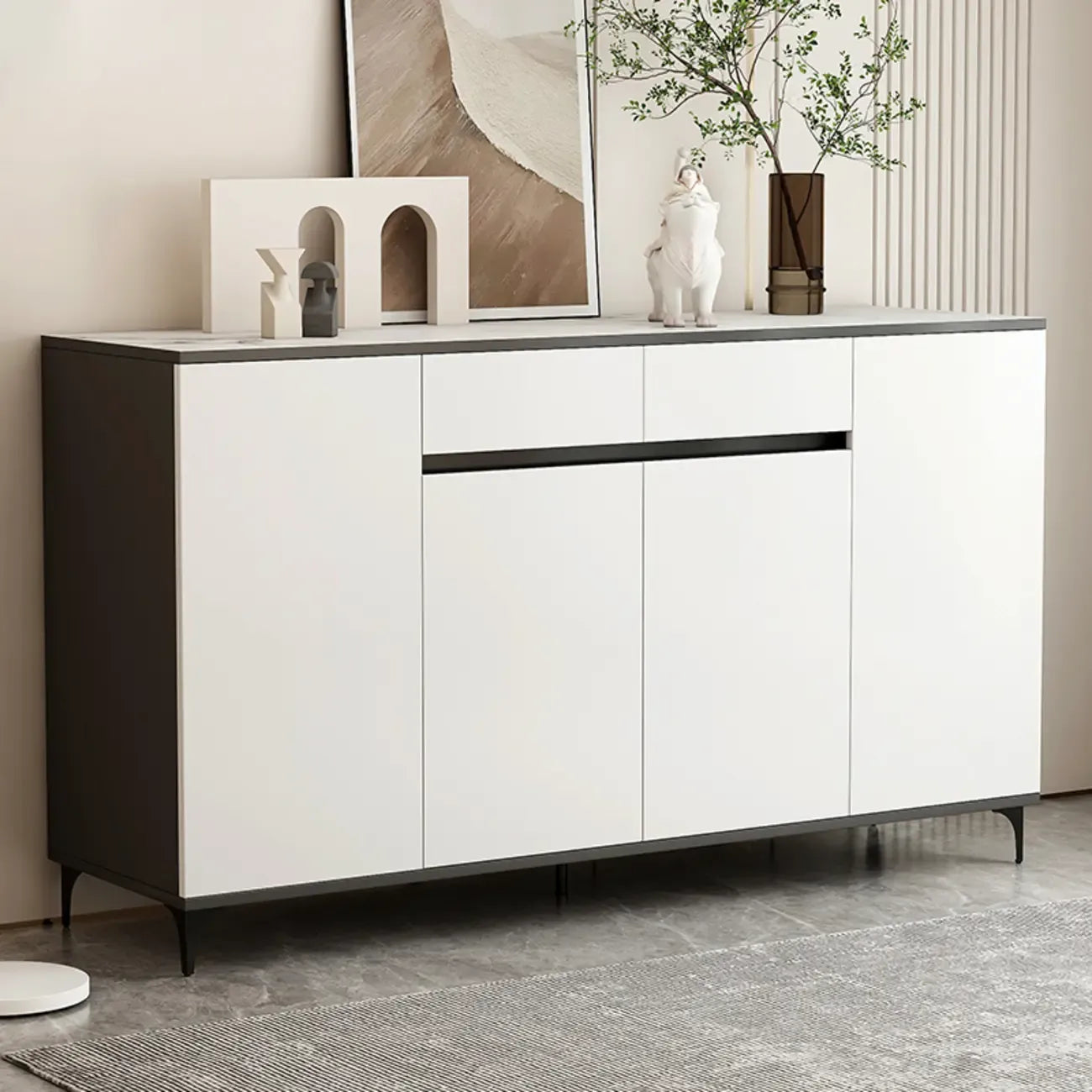 Grand meuble de rangement rectangulaire moderne en bois blanc