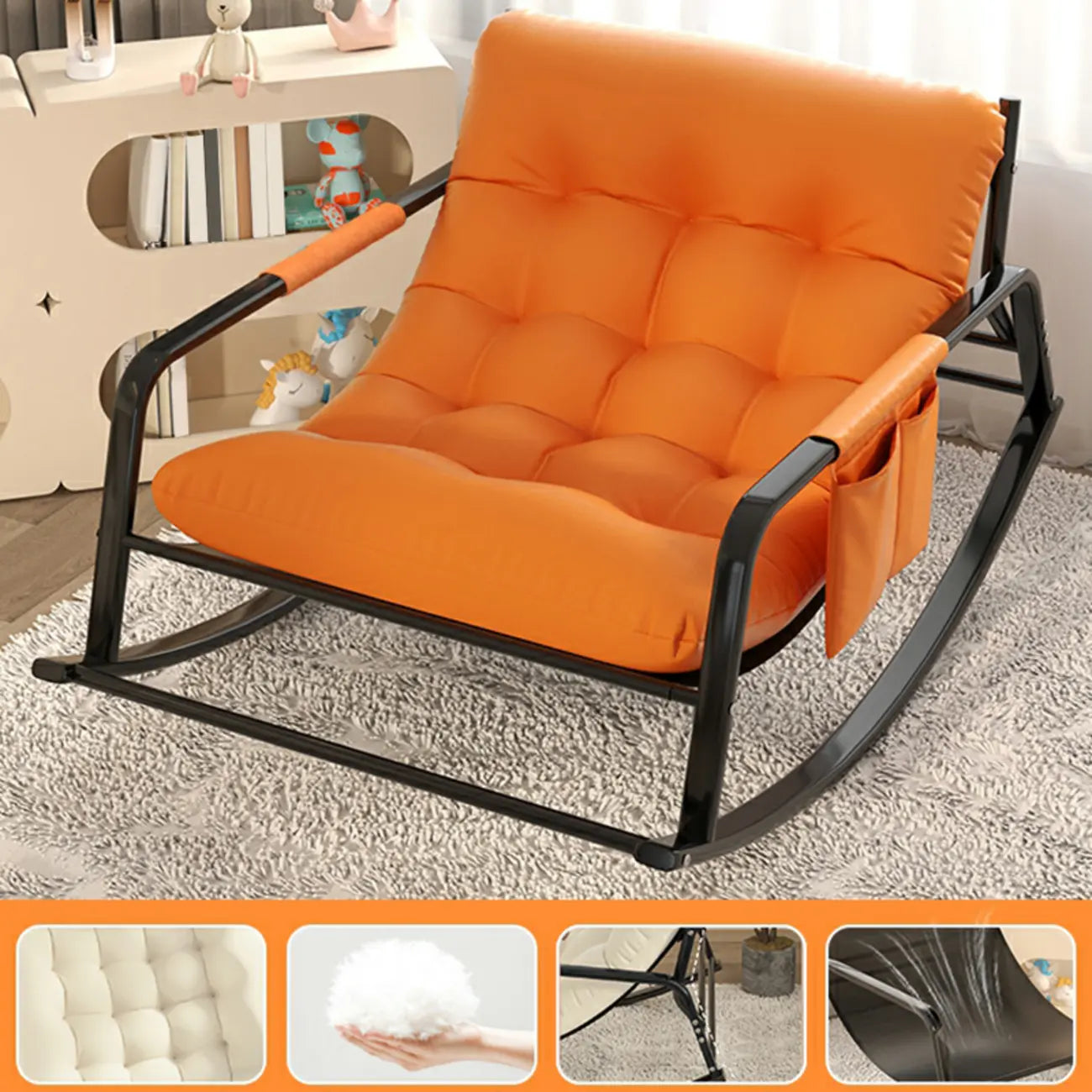 Fauteuil à bascule moderne 2 places rembourré avec accoudoirs droits