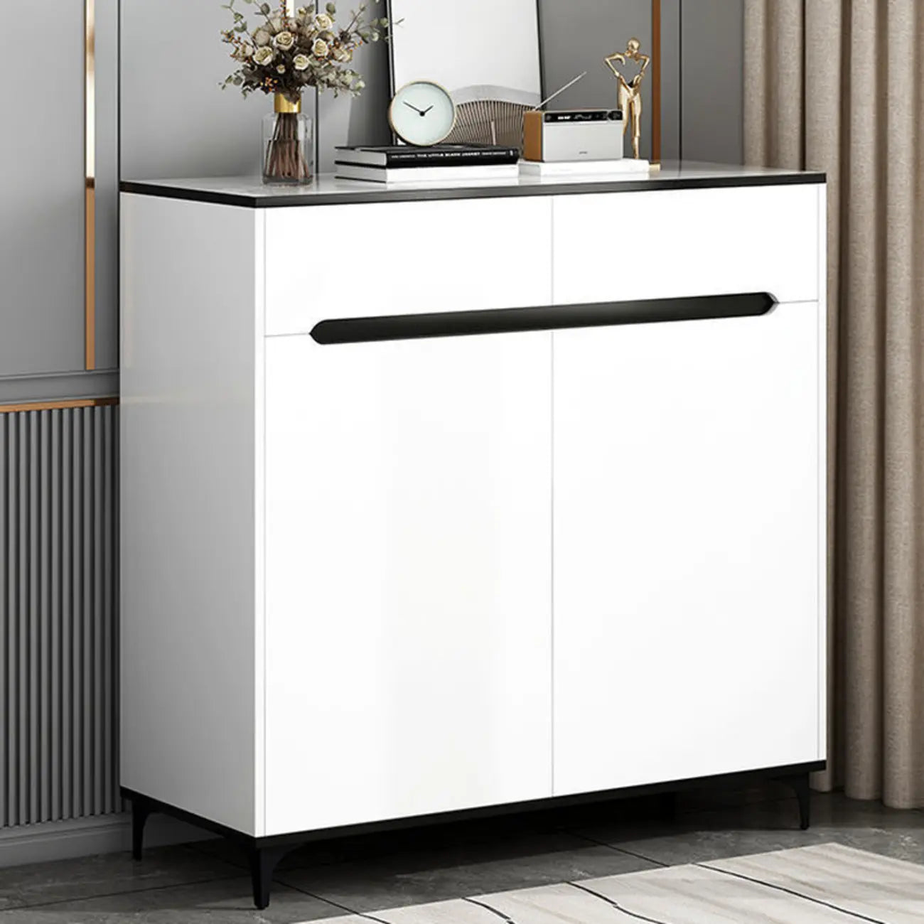 Meuble de cuisine minimaliste en bois blanc avec portes