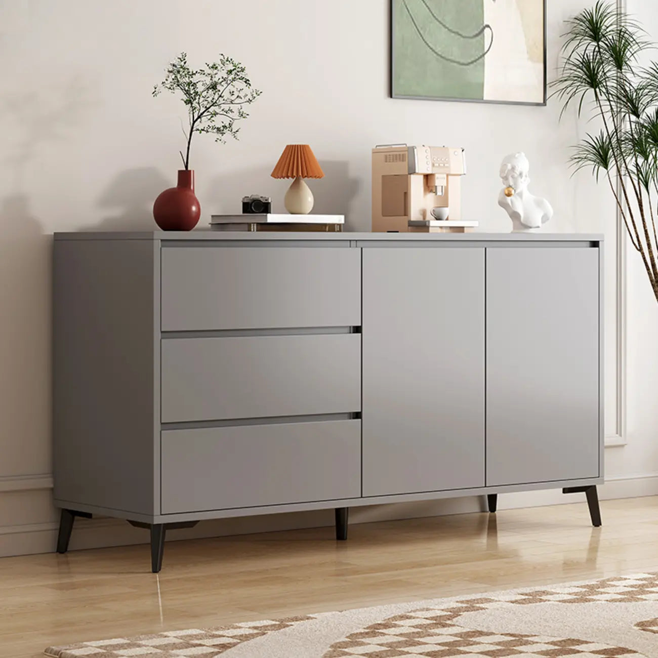 Meuble de rangement moderne pour salon avec 2 portes et 3 tiroirs
