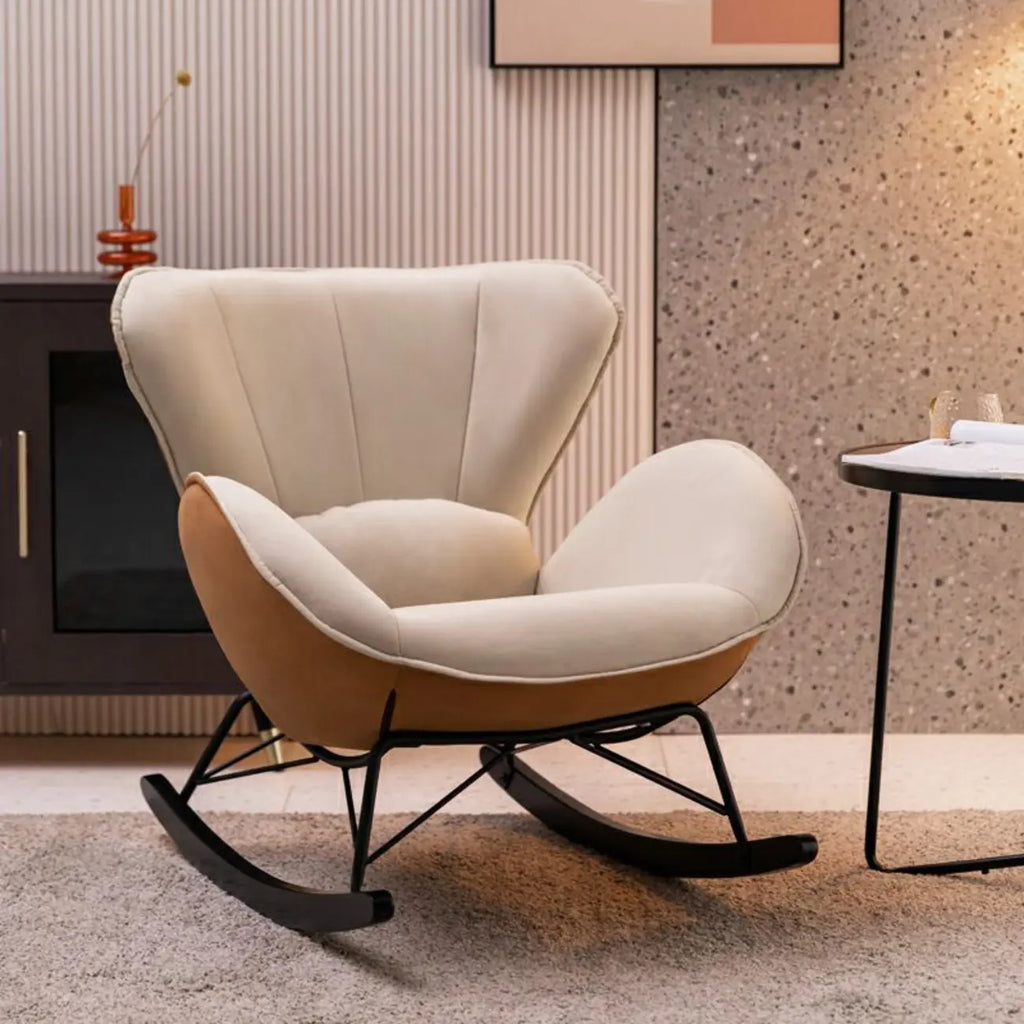 Fauteuil à bascule rembourré avec coussin pour salon