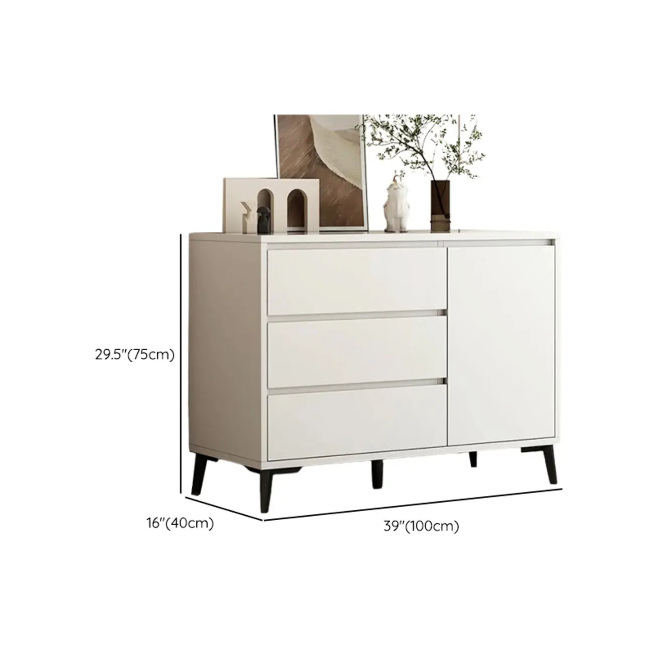 Grand meuble de rangement rectangulaire moderne en bois blanc