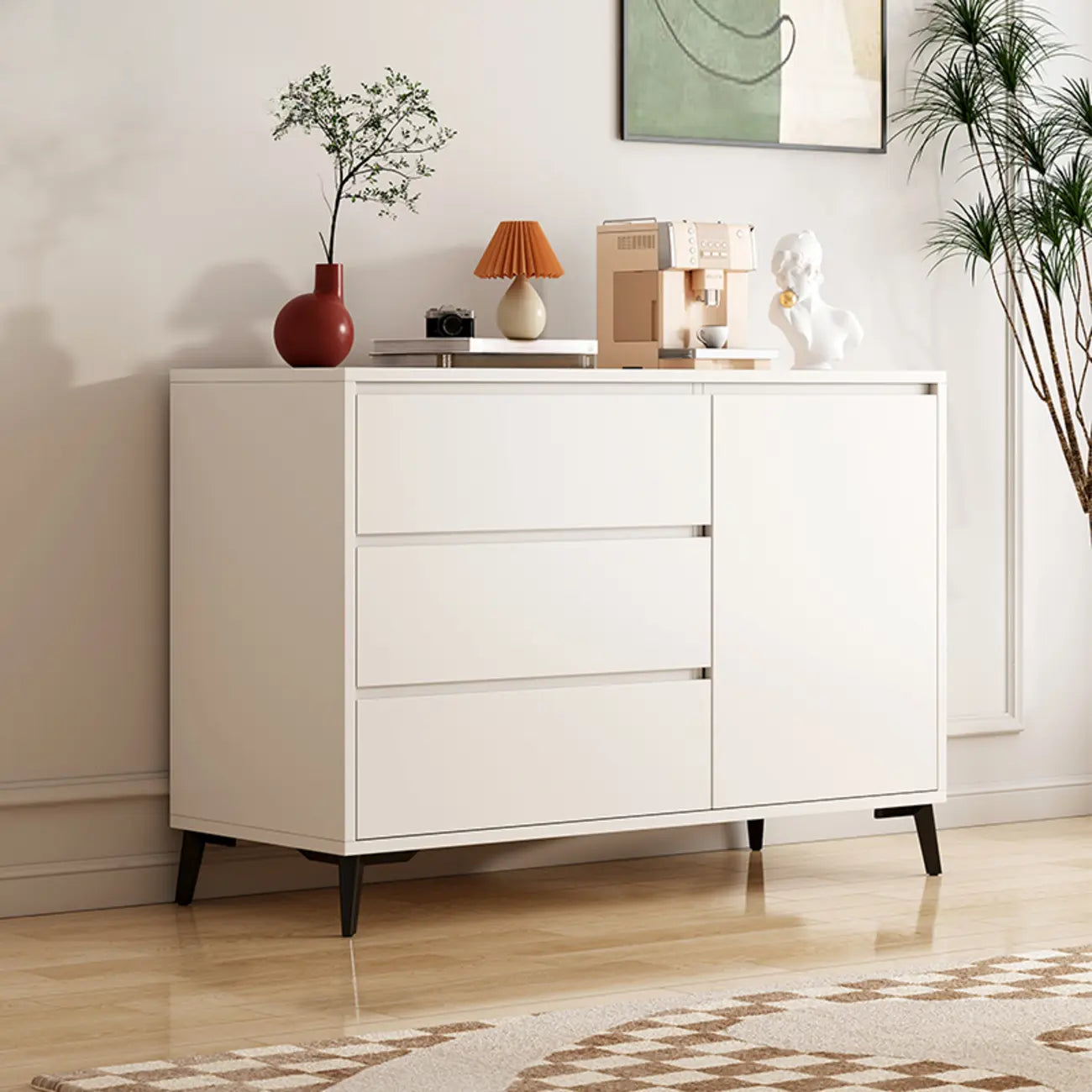 Meuble de rangement moderne pour salon avec 2 portes et 3 tiroirs