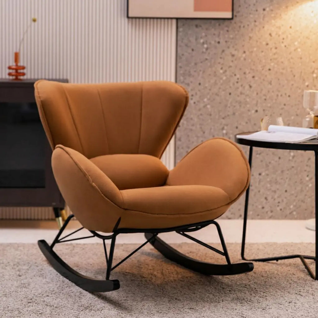 Fauteuil à bascule rembourré avec coussin pour salon
