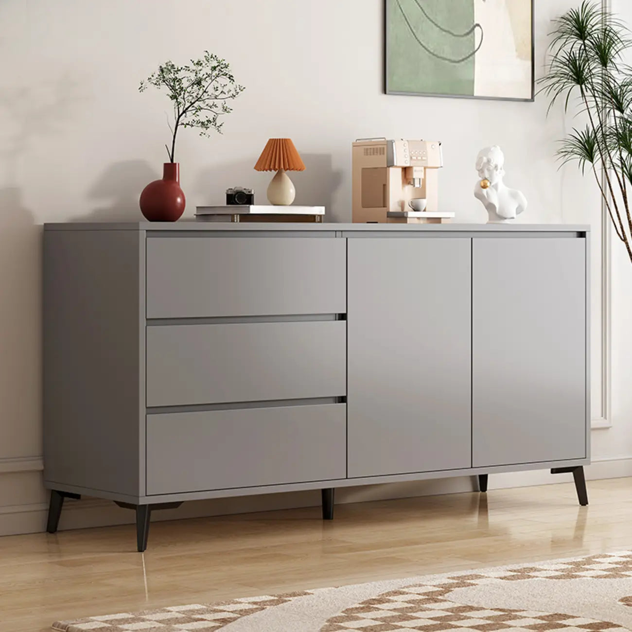 Meuble de rangement moderne pour salon avec 2 portes et 3 tiroirs