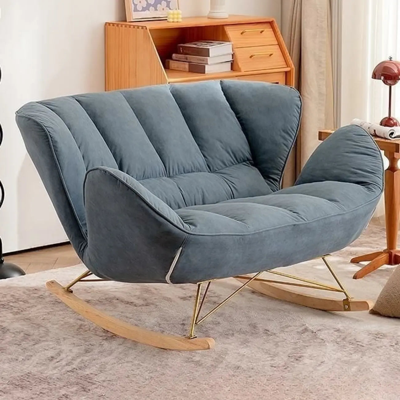 Fauteuil à bascule rembourré avec coussin pour salon