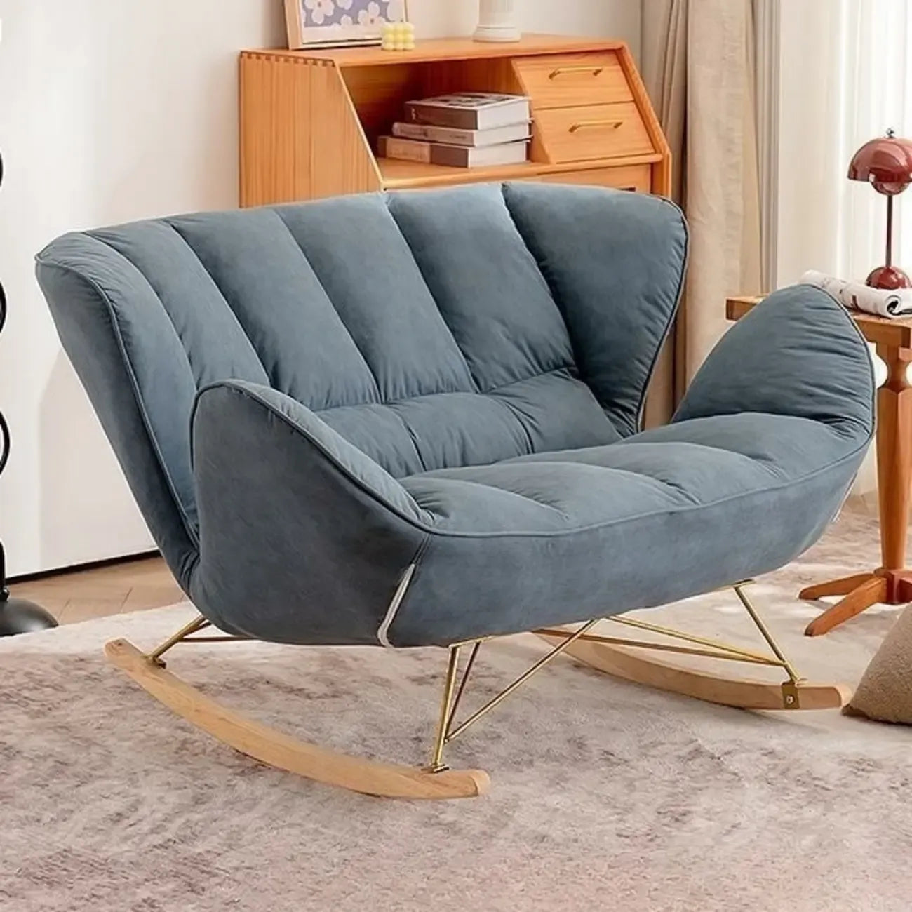 Fauteuil à bascule rembourré avec coussin pour salon