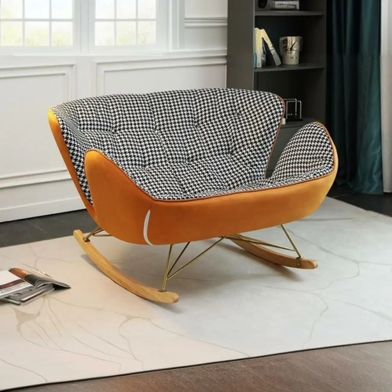 Fauteuil à bascule rembourré avec coussin pour salon