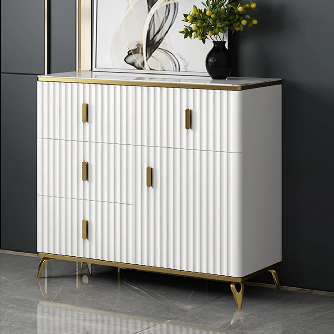 Meuble de salon glamour en bois avec plusieurs tiroirs