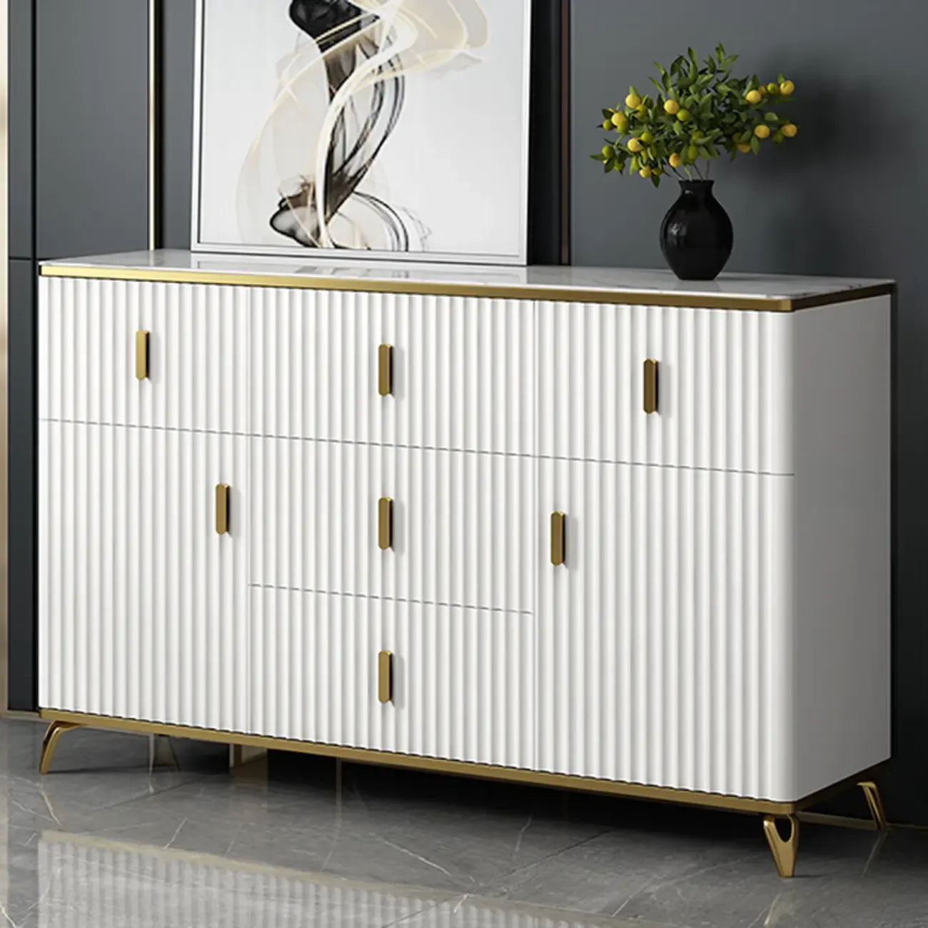 Meuble de salon glamour en bois avec plusieurs tiroirs